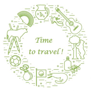 Vektör illüstrasyon düzenlenen İspanya çeşitli semboller ile bir 