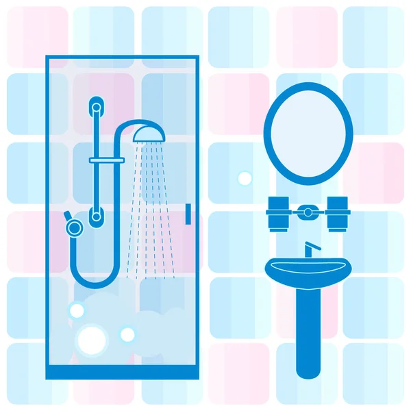 浴室室内设计可爱矢量插画： 淋浴驾驶室 — 图库矢量图片