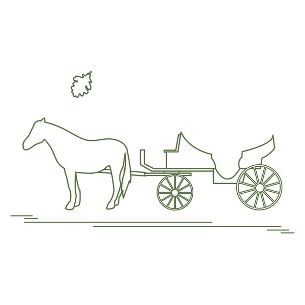 Ilustración vectorial con carro tirado por caballos y hoja de roble. Trav. — Vector de stock