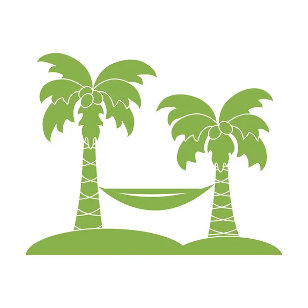Симпатичная векторная иллюстрация с пальмами и гамаком. Путешествия и — стоковый вектор