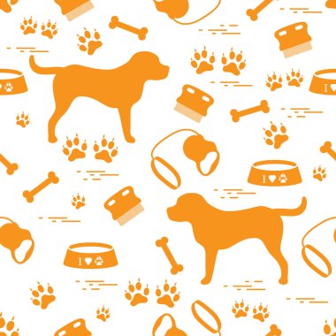 Köpek siluet, kase, izleri, kemik, b ile şirin seamless modeli