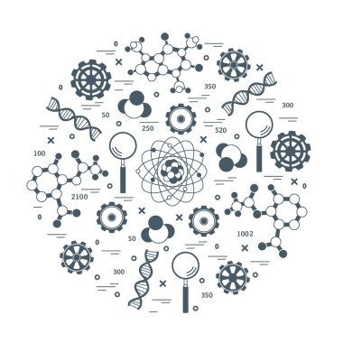 Stilize vektör simge çeşitli bilimsel, eğitim elemanları.