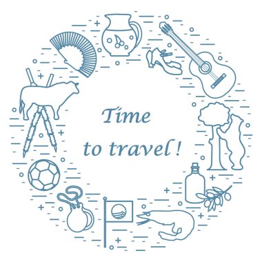 Vektör illüstrasyon düzenlenen İspanya çeşitli semboller ile bir 