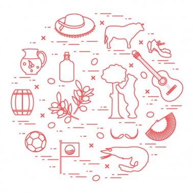 Vektör illüstrasyon düzenlenen İspanya çeşitli semboller ile bir 