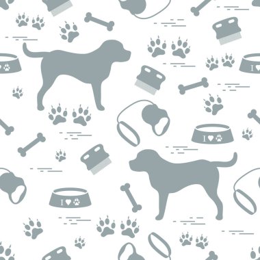 Köpek siluet, kase, izleri, kemik, b ile şirin seamless modeli