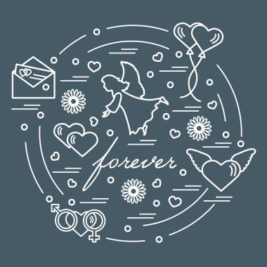 Sevimli vektör çizim farklı aşk sembolleri ile: Kalpler, ai