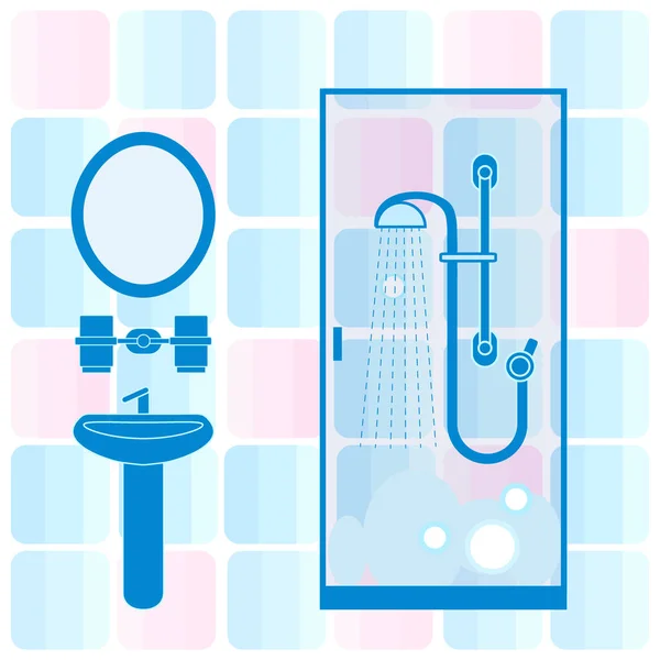 Cute vector illustration of bathroom interior design: shower cab — Stock Vector