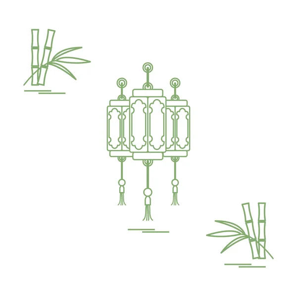 중국 등불 그리고 대나무입니다. 여행 및 레저. — 스톡 벡터