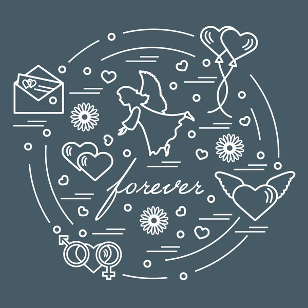 Sevimli vektör çizim farklı aşk sembolleri ile: Kalpler, ai