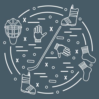 Hokey ve snowboard için çeşitli konularda vektör çizim