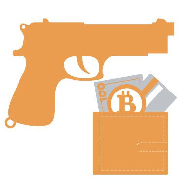 Renkli silah ve çanta para bill, kredi ile stilize simgesi