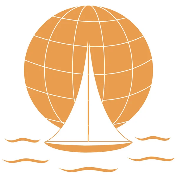 Ícone estilizado de um iate colorido, navegando sobre as ondas em um gl — Vetor de Stock