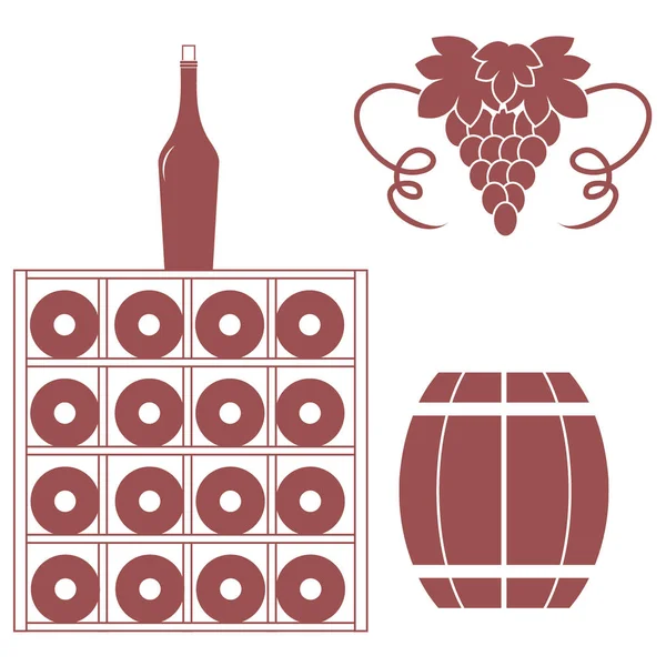 Stylized icon of a colored wine rack, bottles of wine, bunch of — Stock Vector