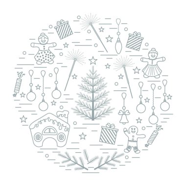 Farklı yeni yıl ve Noel simgeler vektör çizim 