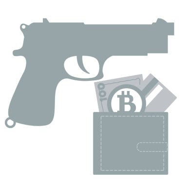 Renkli silah ve çanta para bill, kredi ile stilize simgesi