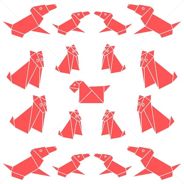Conjunto de origami cão de papel — Vetor de Stock