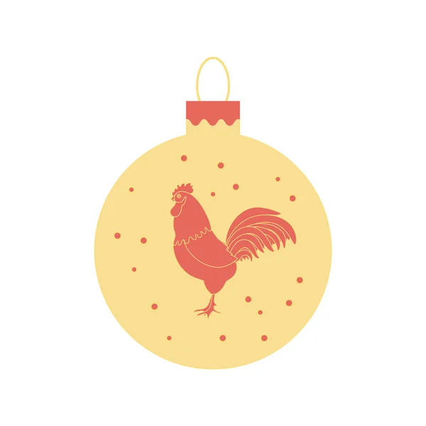 Linda imagen con bola de Navidad de color con gallo y snowfal — Vector de stock