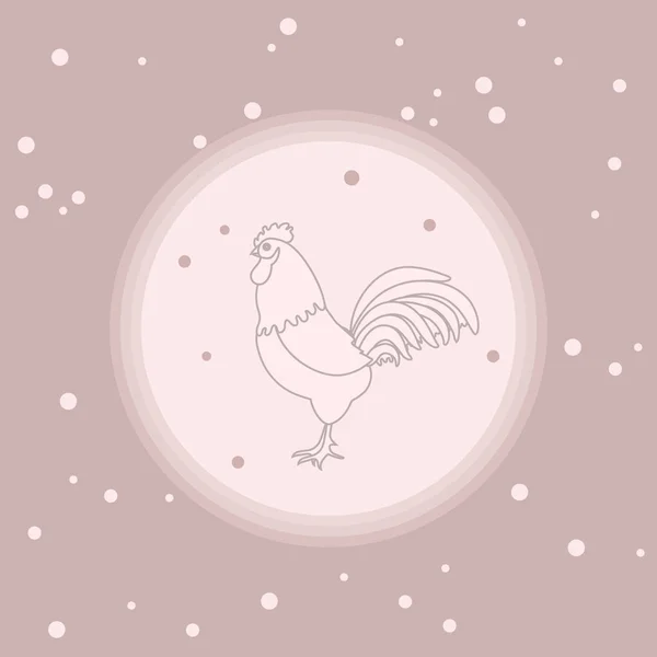 Silueta de un gallo en un círculo sobre un fondo de color con — Vector de stock