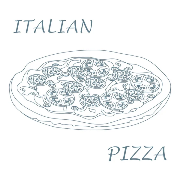 Belle illustration de pizza savoureuse et appétissante avec inscriptions . — Image vectorielle