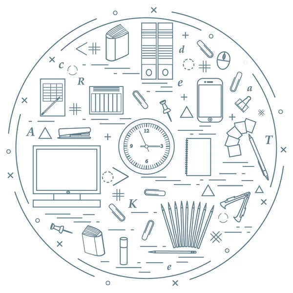 Herkesdaire oluşturacak şekilde düzenlenmiş farklı office nesneleri kümesi. Dahil olmak üzere 