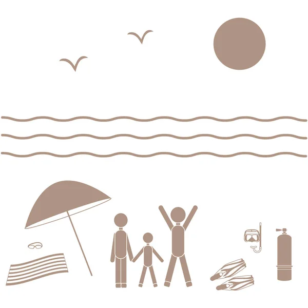 ภาพสวยของวันหยุดของครอบครัวริมทะเล: ดวงอาทิตย์, คลื่น, Seagu — ภาพถ่ายสต็อก