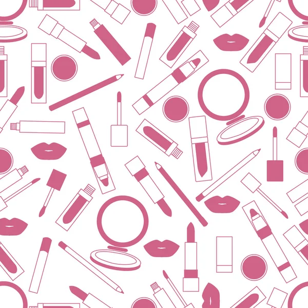 Seamless pattern of different lip make-up tools. Glamour fashion