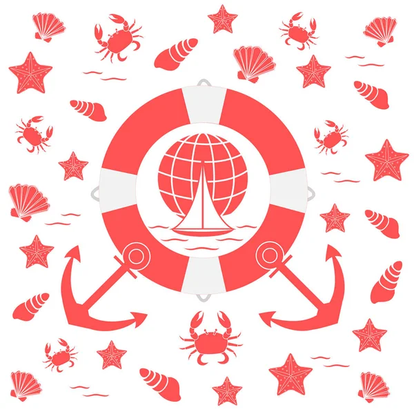 Deniz konulu güzel resim: can simidi, çapa, tekne, 