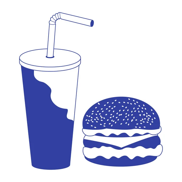 Ícone estilizado de um hambúrguer e um copo e palha com um coquetel — Fotografia de Stock