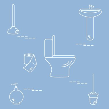 Vektör çizim klozet, lavabo, tuvalet kağıdı, s