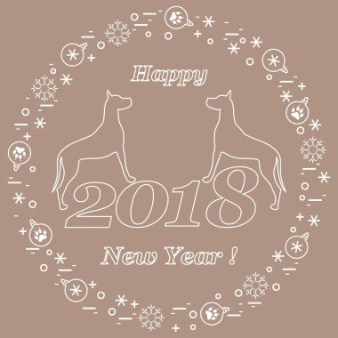 Sevimli vektör çizim iki köpek ve yazıt mutlu yeni y