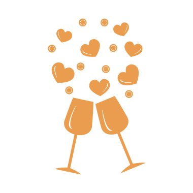 Sevimli vektör Illustration iki stemware yürekleri. C tebrik