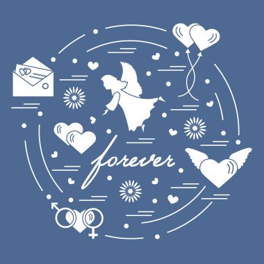 Sevimli vektör çizim farklı aşk sembolleri ile: Kalpler, ai