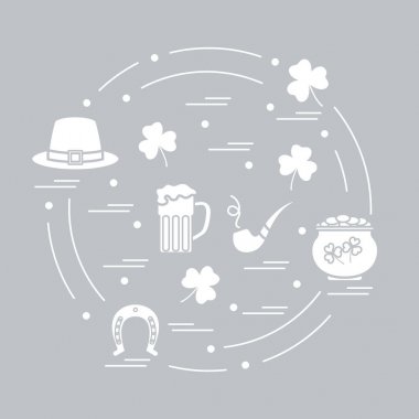 Cute vector illustration with different symbols for St. Patrick'