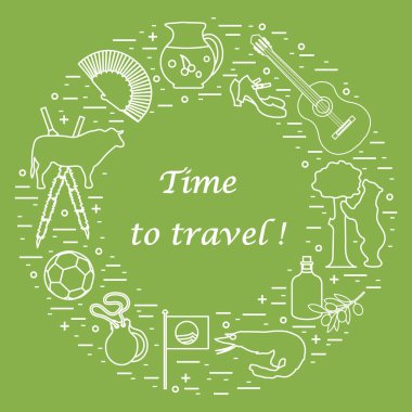 Vektör illüstrasyon düzenlenen İspanya çeşitli semboller ile bir 