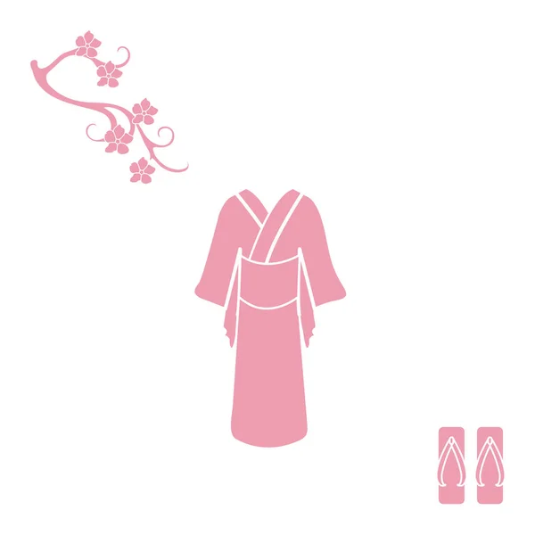 벚꽃과 전통적인 일본의 분 지의 귀여운 일러스트 — 스톡 벡터