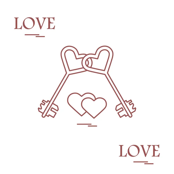 Ilustração do vetor bonito de símbolos do amor: ícone chave do coração e dois — Vetor de Stock