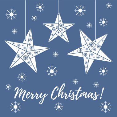Vektör çizim kar taneleri ve üç yıldız origami ile kat