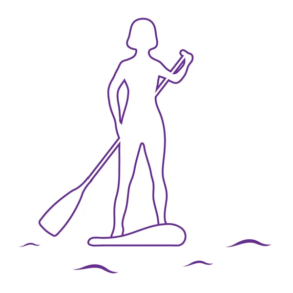 Silhueta feminina em stand up paddle board. SUP . — Vetor de Stock