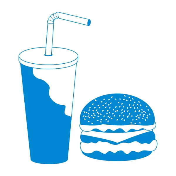 Stylized icon of a hamburger and a glass and straw with a cockta — Stock Vector
