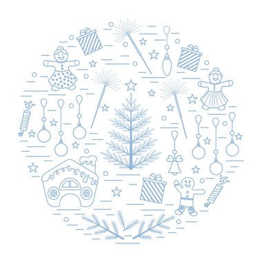 Farklı yeni yıl ve Noel simgeler vektör çizim 