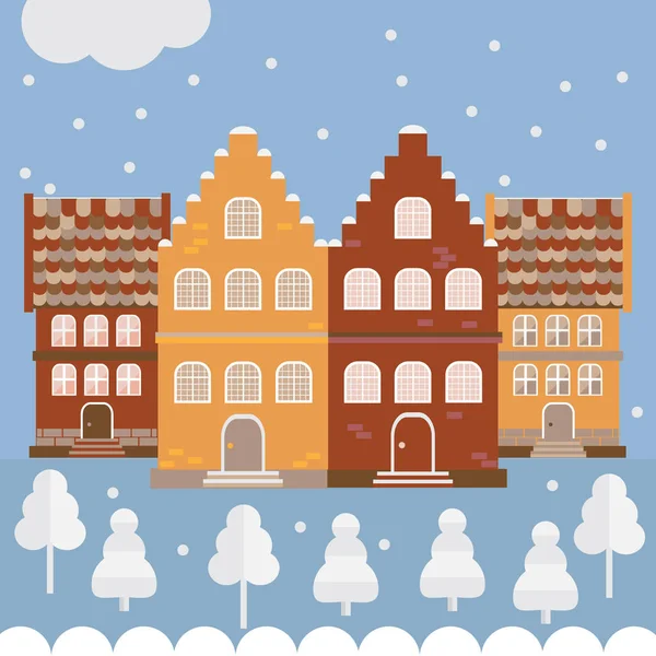 Illustration vectorielle maisons dans la neige. Élément de conception pour postc — Image vectorielle