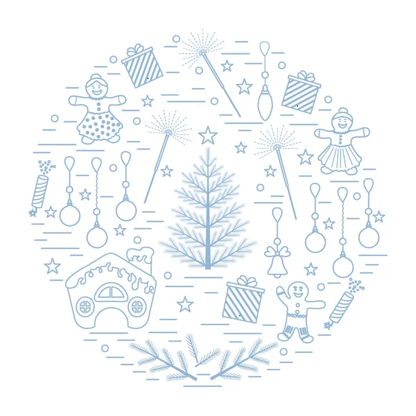 Farklı yeni yıl ve Noel simgeler vektör çizim 