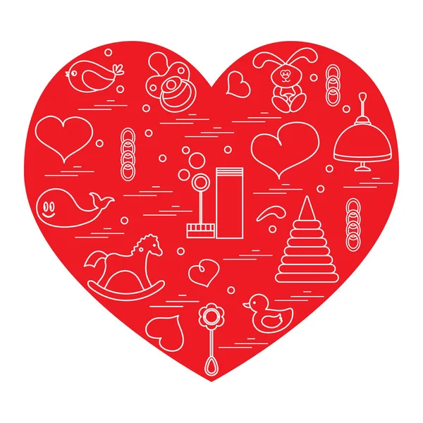 Vektör çizim çocuklar bir kalp düzenlenmiş elemanları: kuş, ne