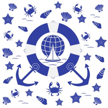 Deniz konulu güzel resim: can simidi, çapa, tekne, 