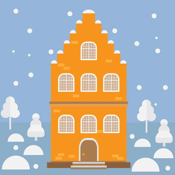 Illustration vectorielle maison dans la neige. Élément de conception pour postca — Image vectorielle
