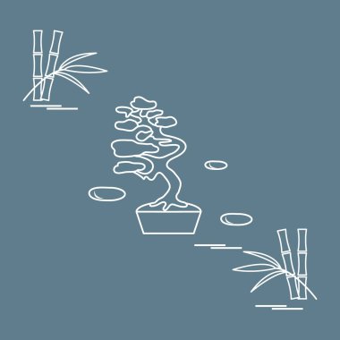 Bonsai ağacı ve bambu stilize simgesi. 