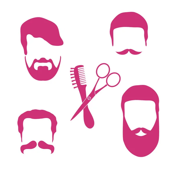 Illustration vectorielle mignonne de coiffures d'hommes, barbes et moustaches — Image vectorielle