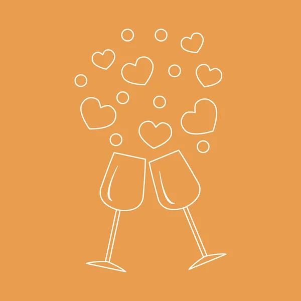 Cute vector illustration of two stemware with hearts. Greeting c — Stock Vector