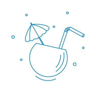 Yarım Hindistan cevizi, tüp ve şemsiye kokteyl stilize simgesi