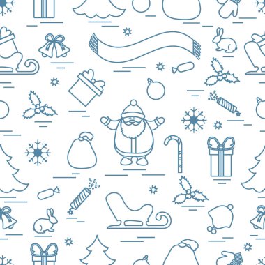 Kış çeşitli Noel elemanları ile seamless modeli: ağaç, 